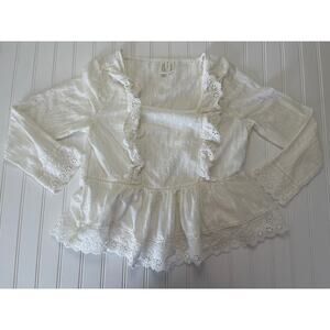 Anthropologie Meadow Rue White Eyelet Blouse Ruffles Square Neck Size Women's 6